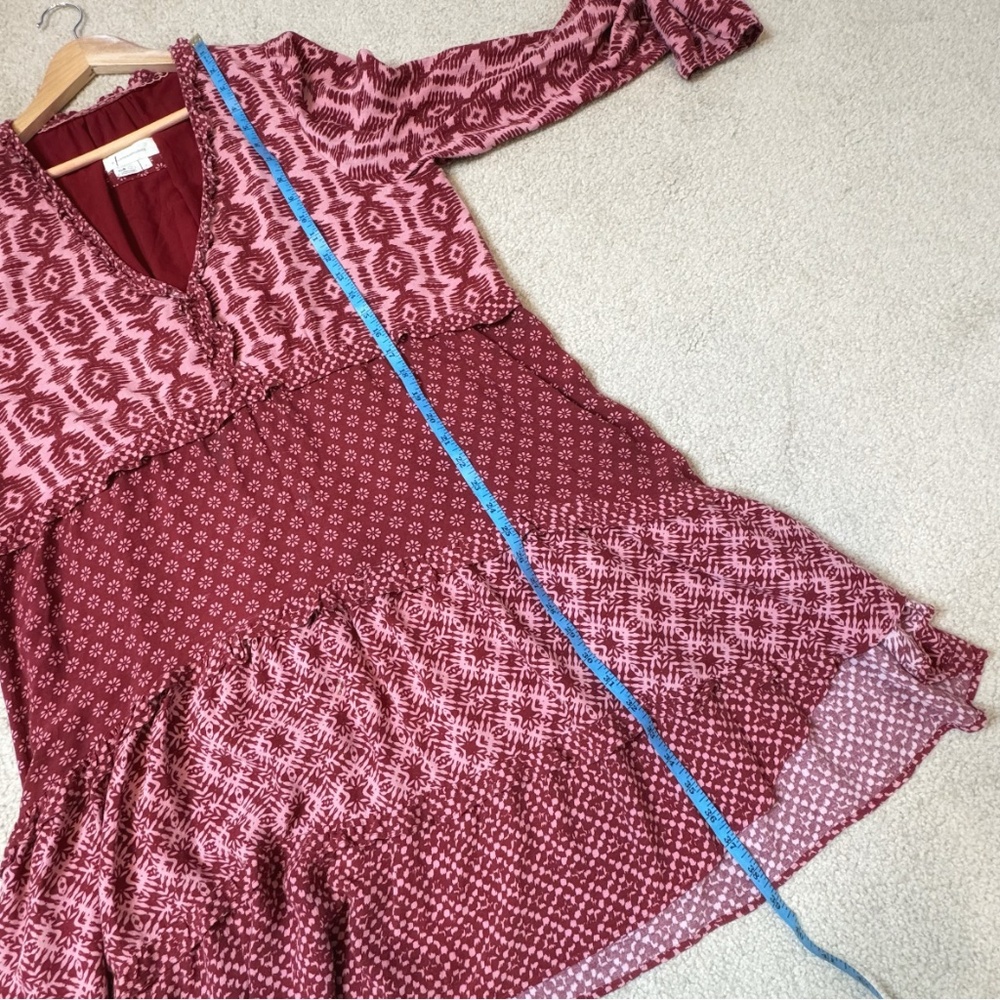 Anthropologie Dress Long Sleeve Tiered Skirt V-Neck Mini Knee Length Loose Fit L - Picture 13 of 15